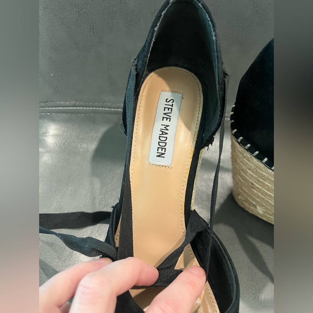 Steve Madden Lani Black Espadrille Wedge Sandals - Picture 3 of 8